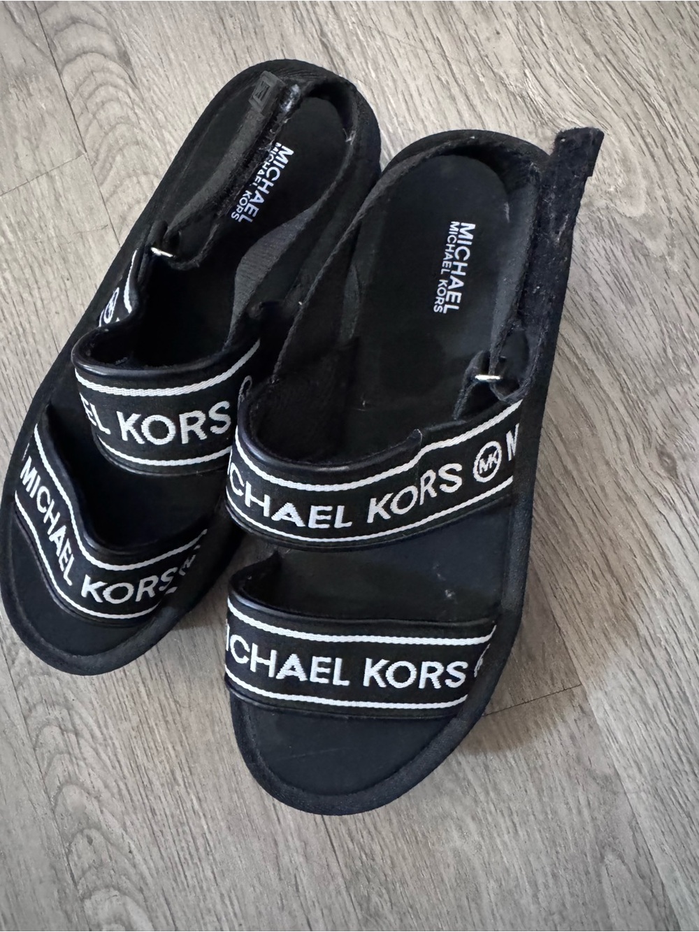 Michael Kors Black and White Logo Double-Strap Slide Sandals